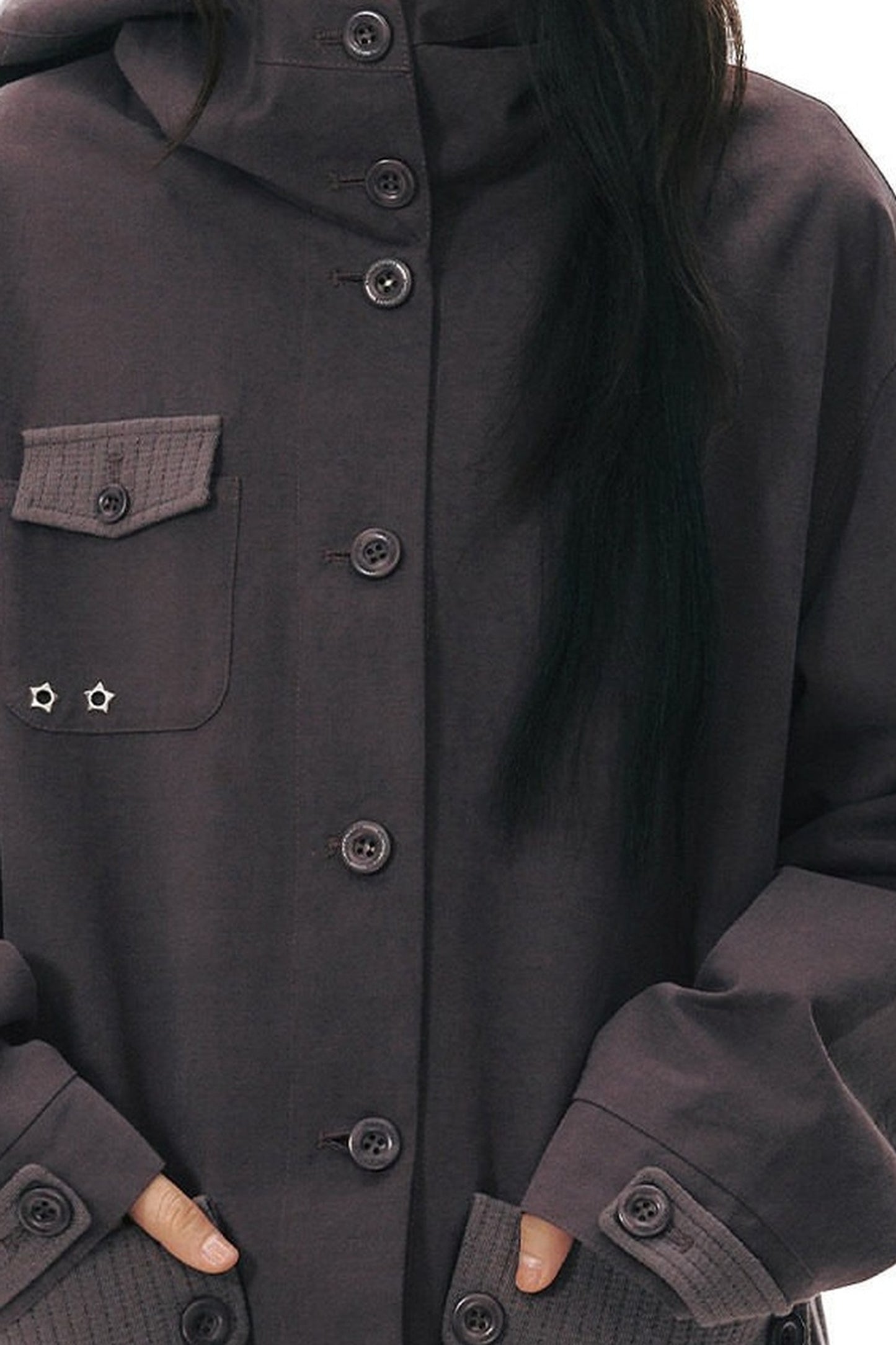 Workwear-Jacke mit Kapuze und Patchwork