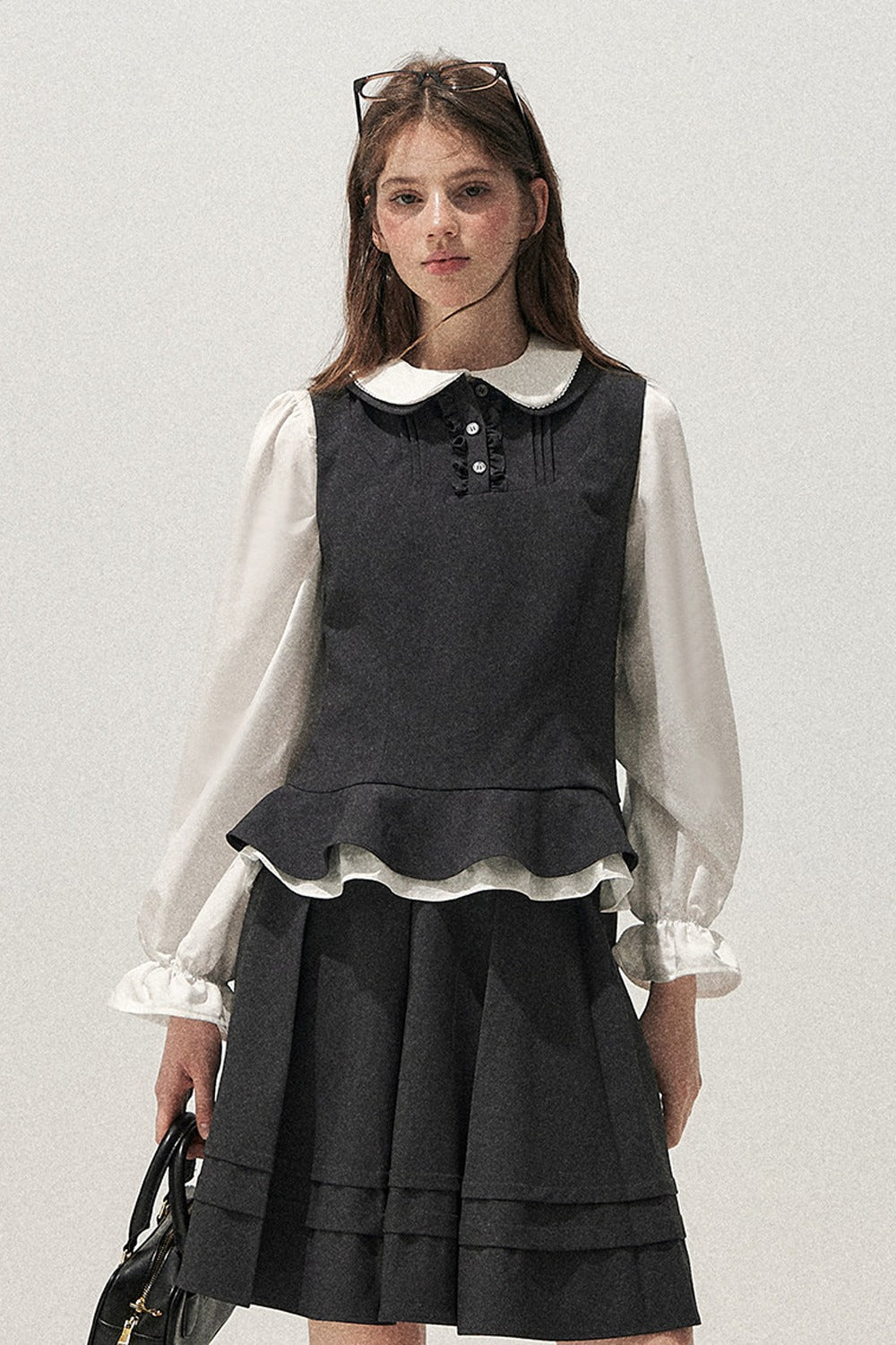 Retro Lace Hem Vest and Skirt Set-Up