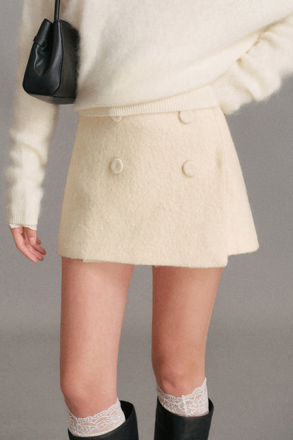 Wool Blend Double-Breasted Asymmetrical Skirt