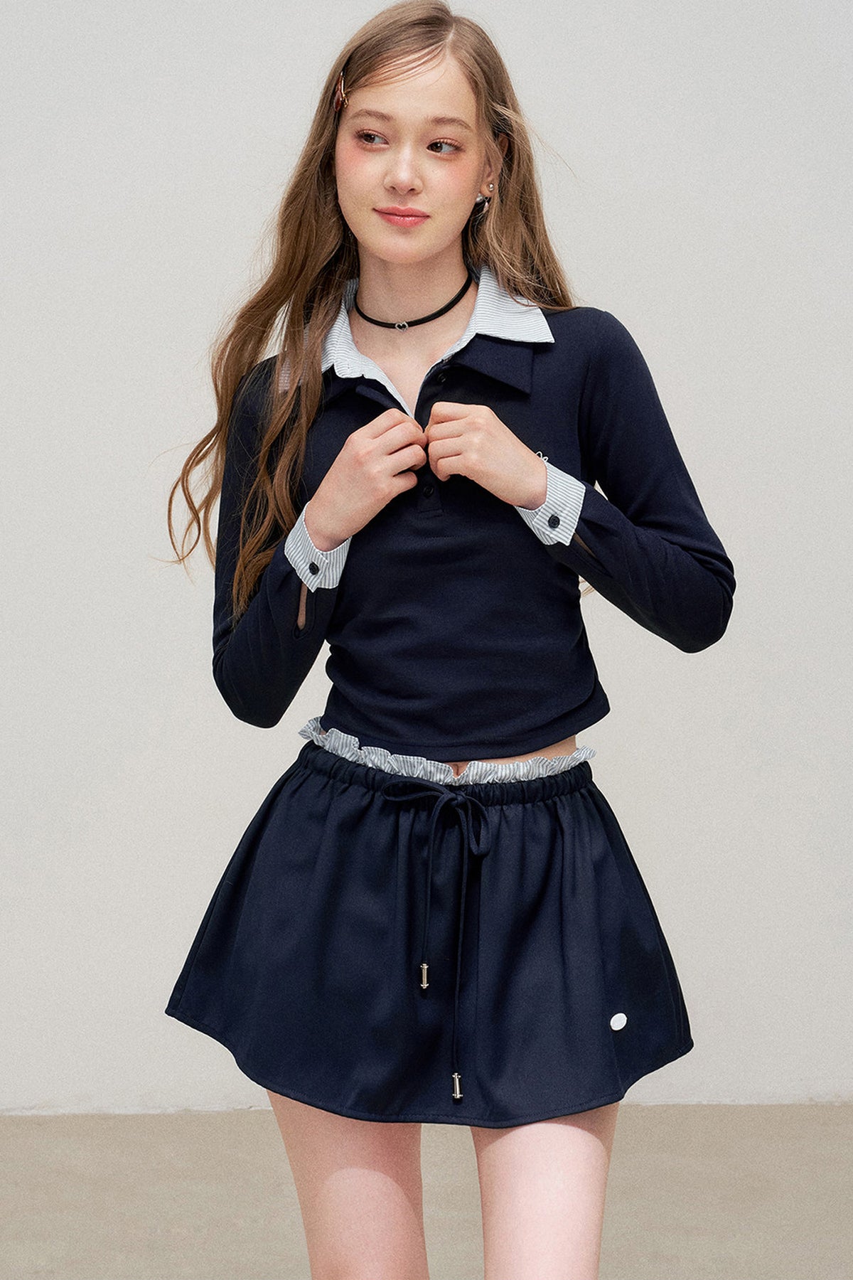 Layered-Look Polo Top and Skirt Set-Up