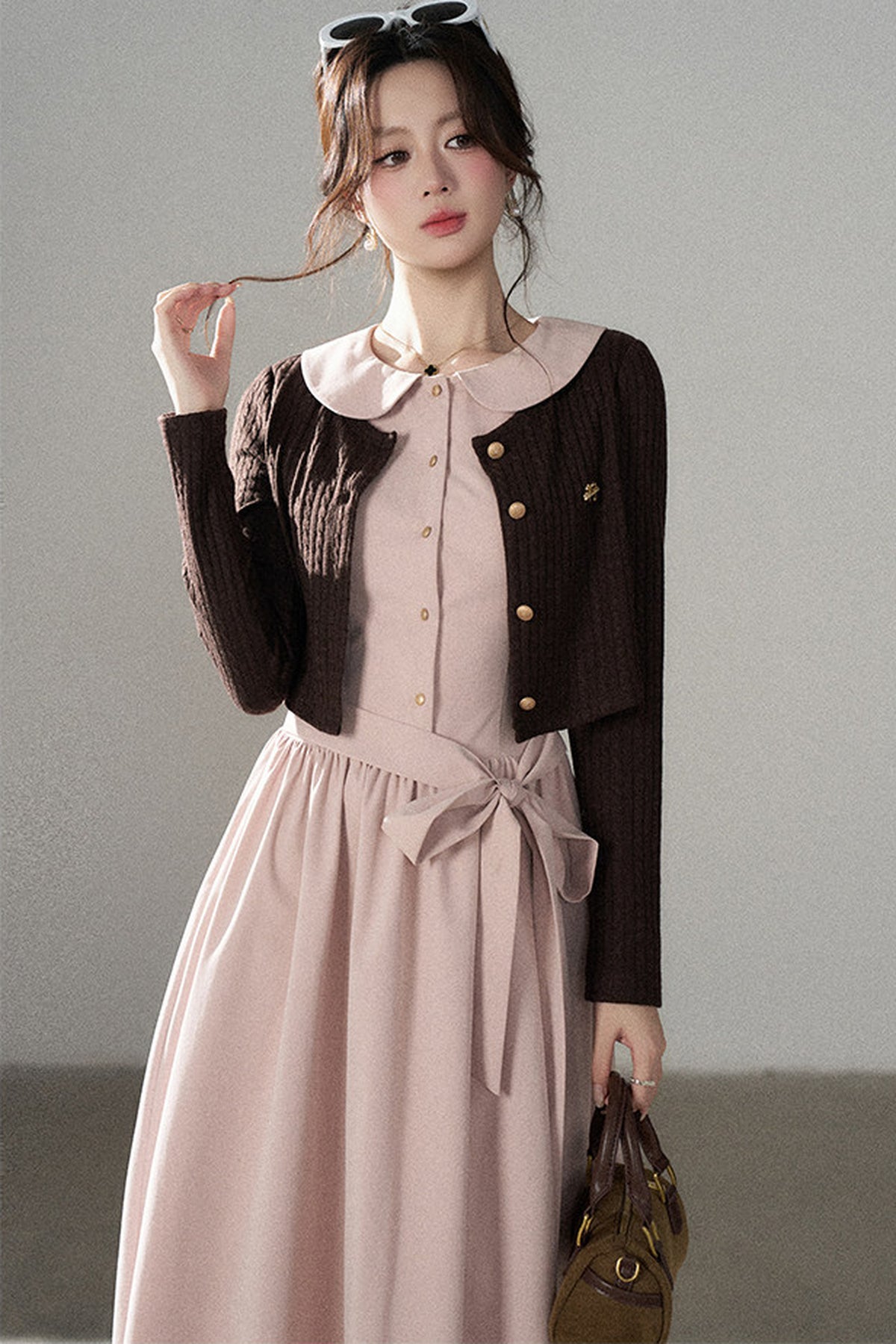 Collar Knitted Overlay Long Dress