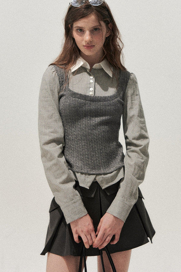 Spliced Twist-Knit Vest with Shirt Set