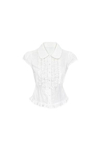 Plaid Short Sleeve Doll Collar Blouse