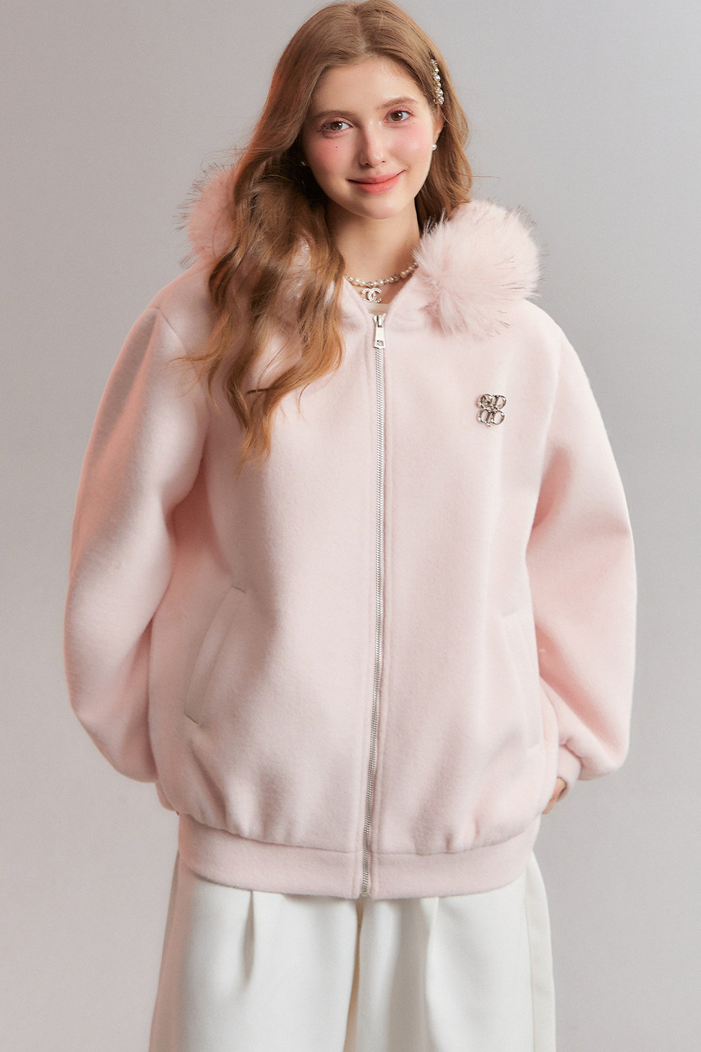 Hooded Fur Collar Woolen Jacket