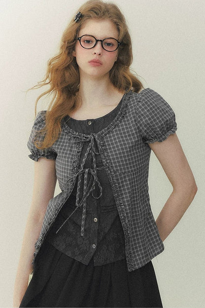 Preppy Summer Short-Sleeve Blouse