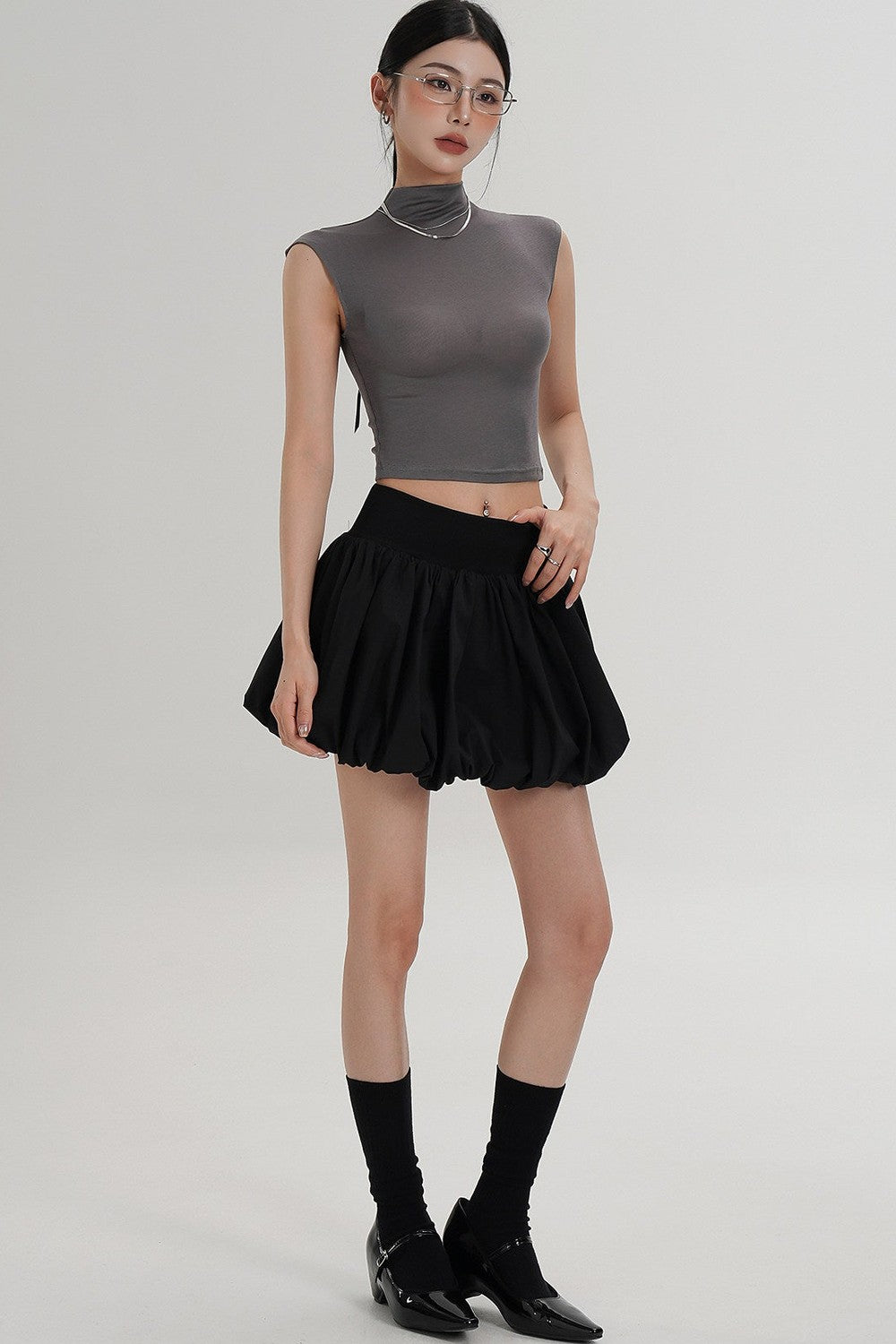 Tencel Silk Mock Neck Crop Top