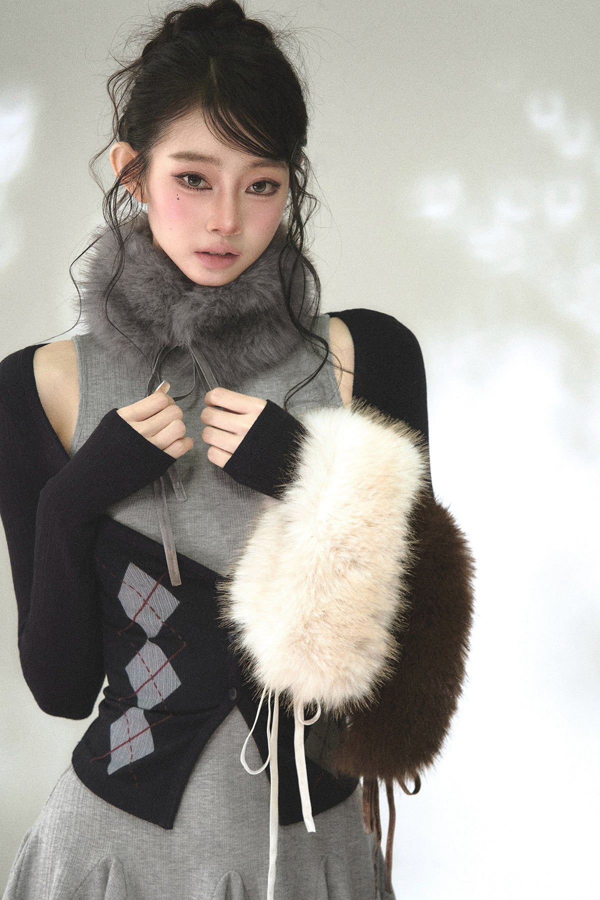 Faux Fox Fur Neck Warmer With Bow