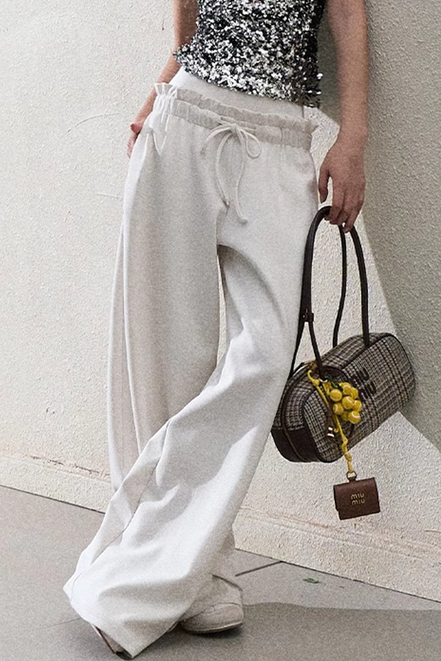 Liquid Cotton Ruffle Wide-Leg Pants