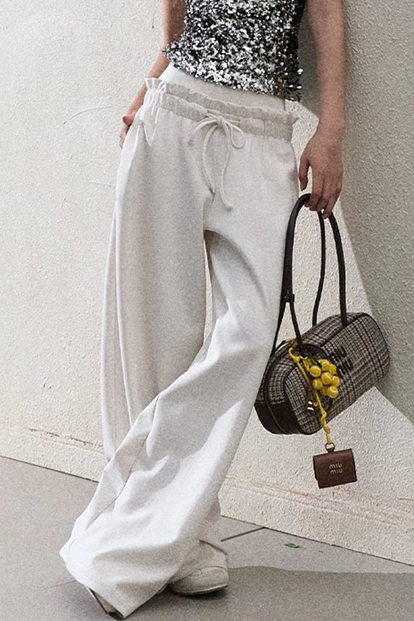 Liquid Cotton Ruffle Wide-Leg Pants
