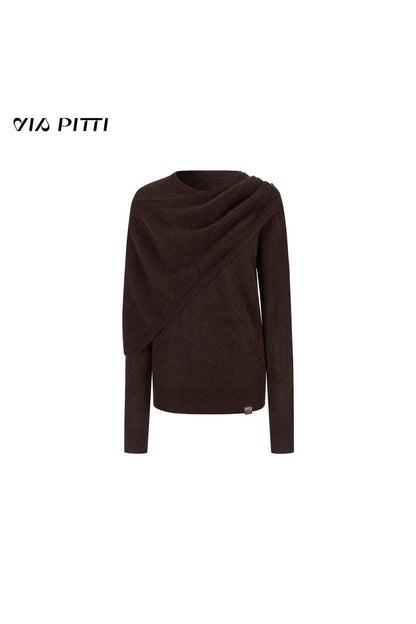 Unregelmäßiger Wollpullover mit Schalkragen