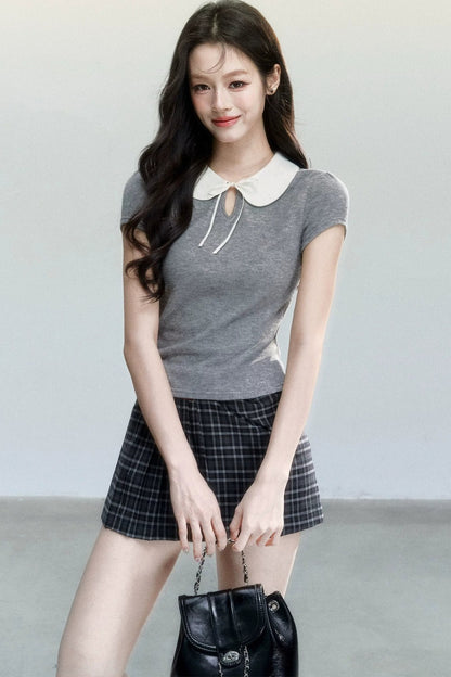 Top a Manica Corta con Collo a Camicia