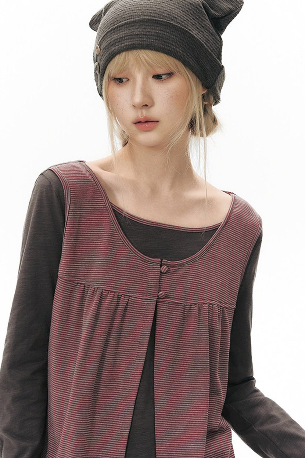 Striped Knit Patchwork Long-Sleeve Top