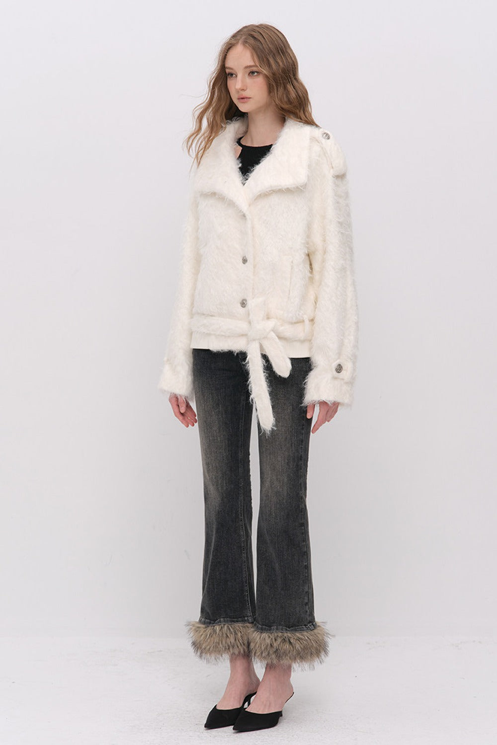 Detachable Frayed Hem Washed Flared Jeans