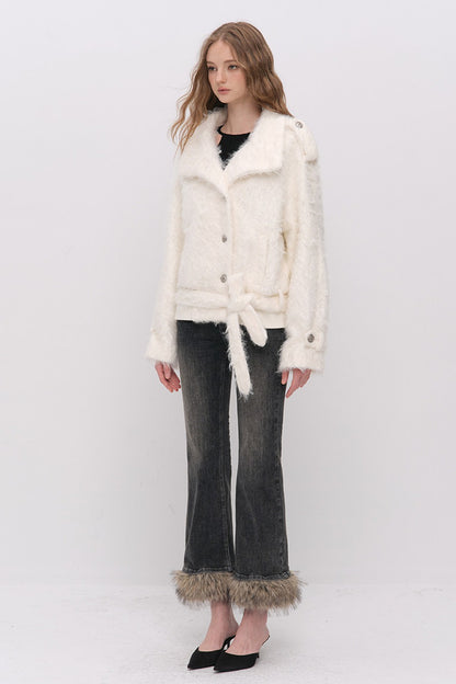Detachable Frayed Hem Washed Flared Jeans
