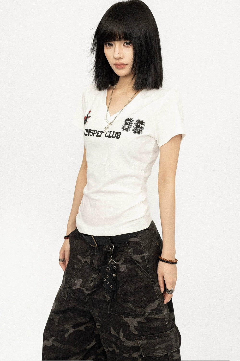 Retro White V-Neck Tee
