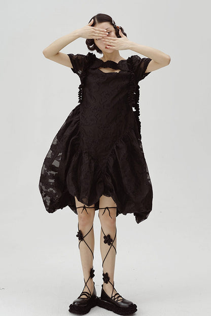 Irregular Floral Puff Dress