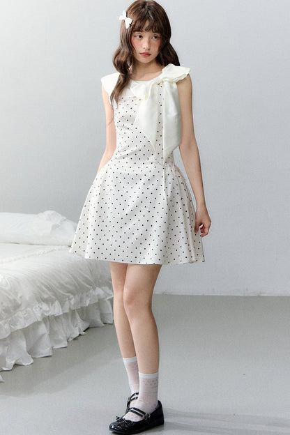 Pink Satin Polka Dot Bow Dress