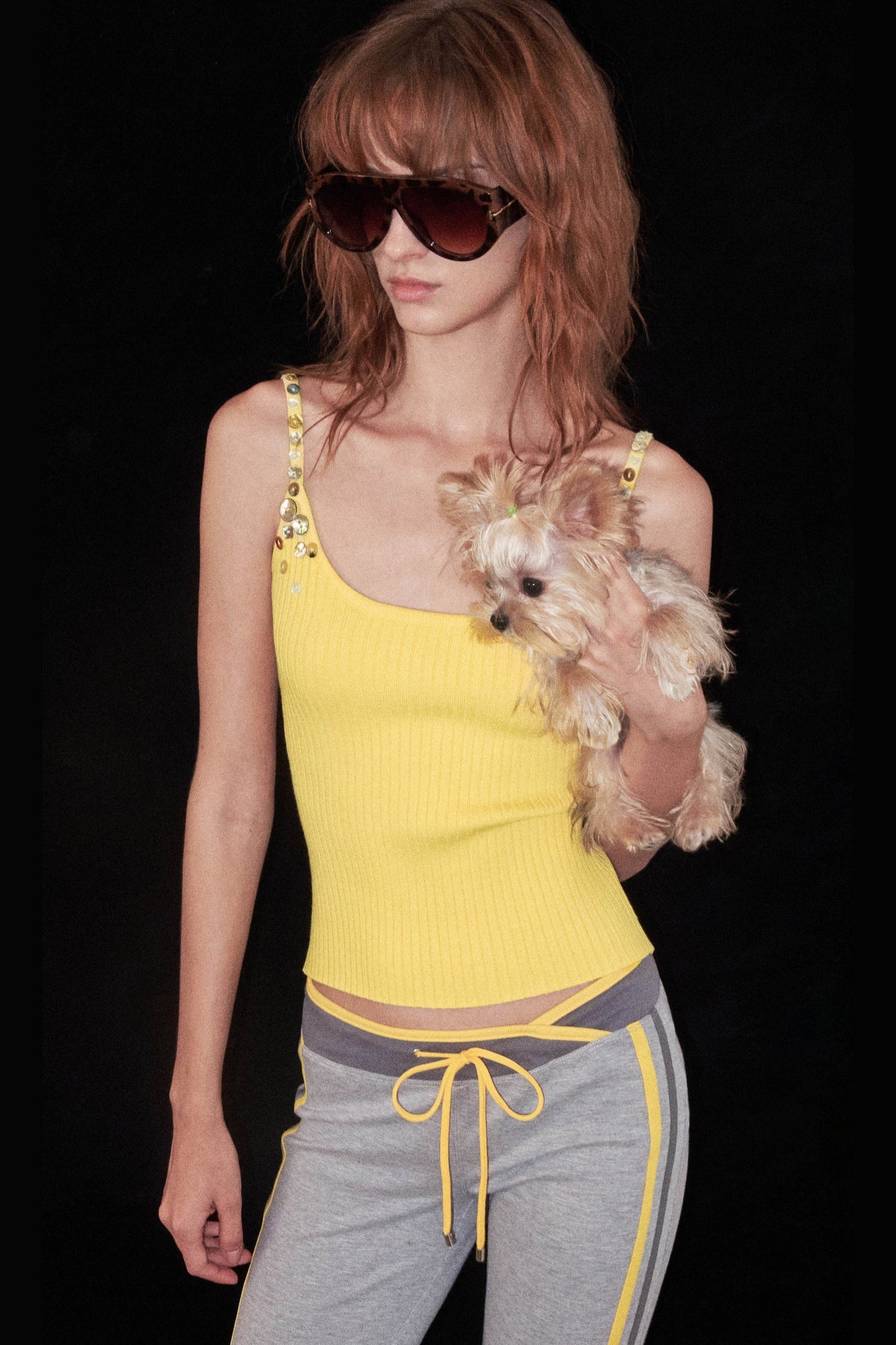 Button Strap Ribbed Knit Tank Top