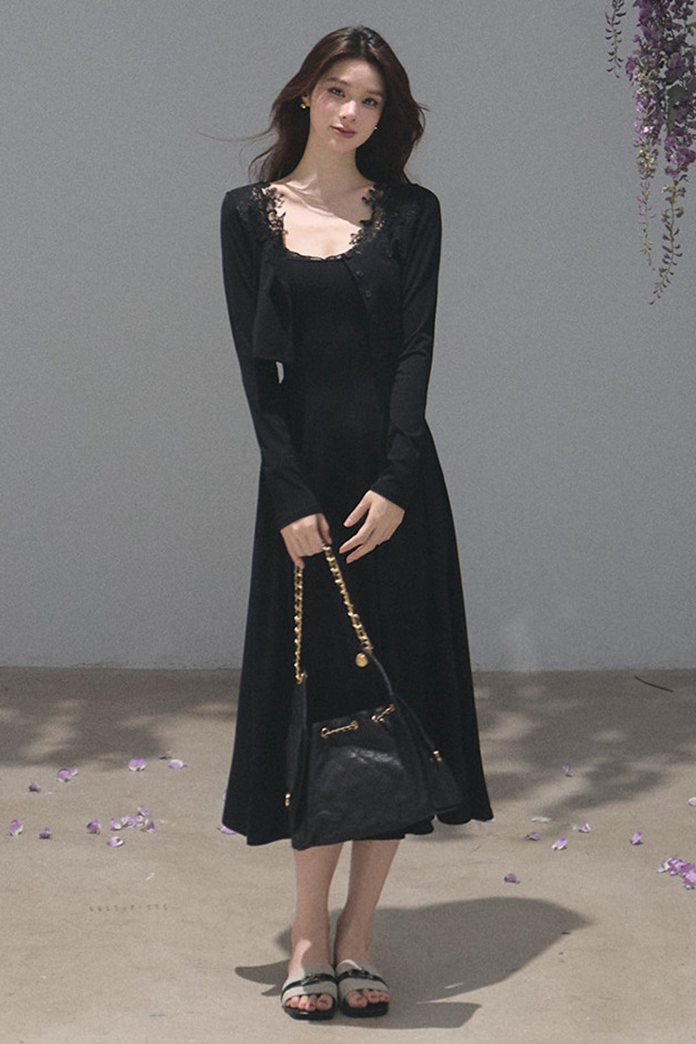 Lyocell Lace Cardigan and Suspender Dress Set