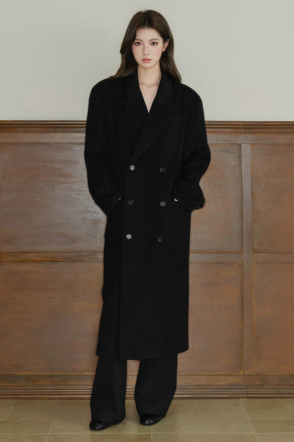 Avenement Long-Sleeve Double-Breasted Wool Coat
