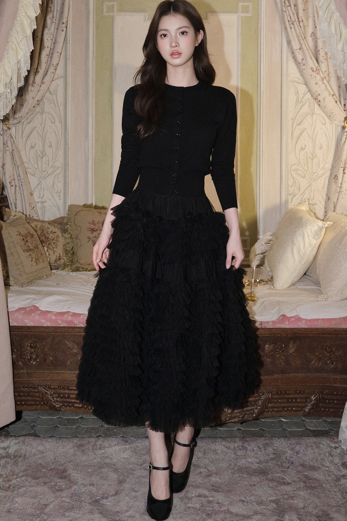 Multi-Layered Pleated Tulle Skirt