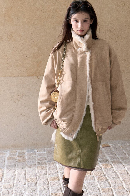 Matte Suede 95% White Duck Down Jacket