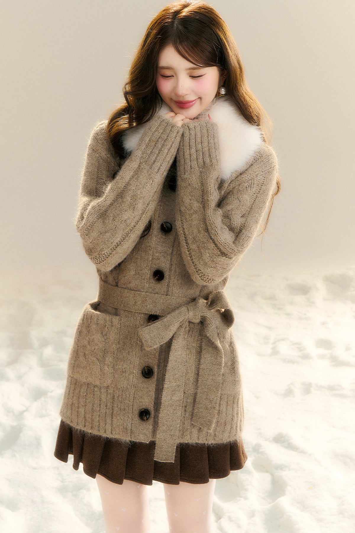Waist-Cinching Cable Knit Sweater Cardigan