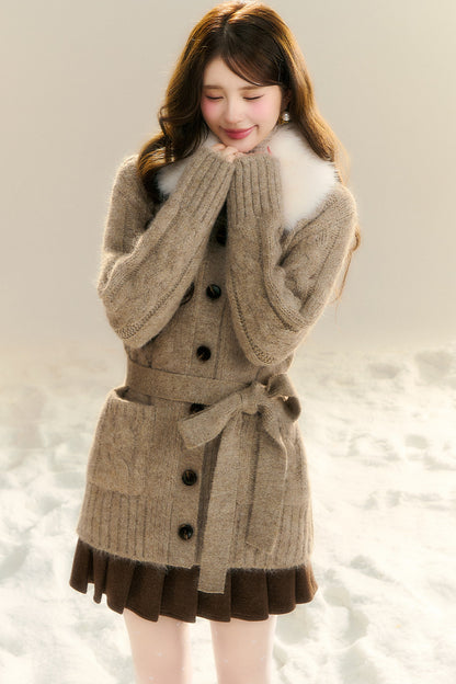 Waist-Cinching Cable Knit Sweater Cardigan