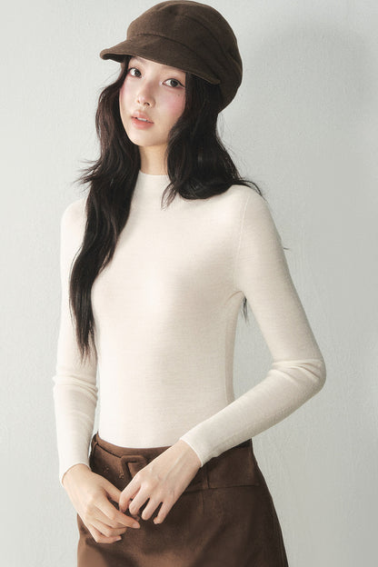 100% Wool Half-Turtleneck Knit Top