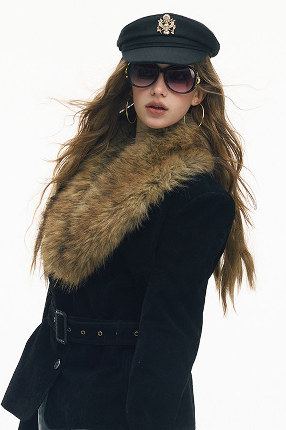 Belted Suede Fur Collar Jacket