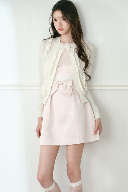 White Lace Trim Knit Cardigan