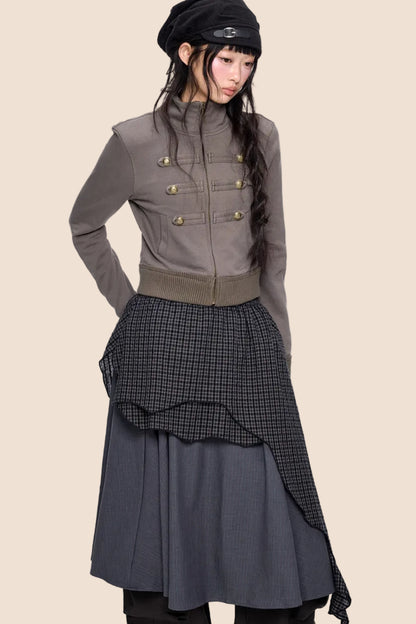 Short Napoleon Style Stand Collar Cardigan