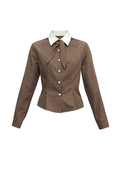 Retro Preppy Color-Blocking Shirt Knitted Vest and Skirt Set-Up