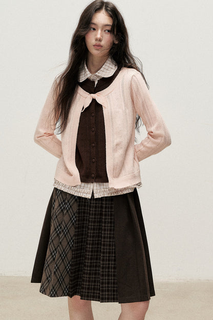 Plaid Collar Layered-Look Knit Top
