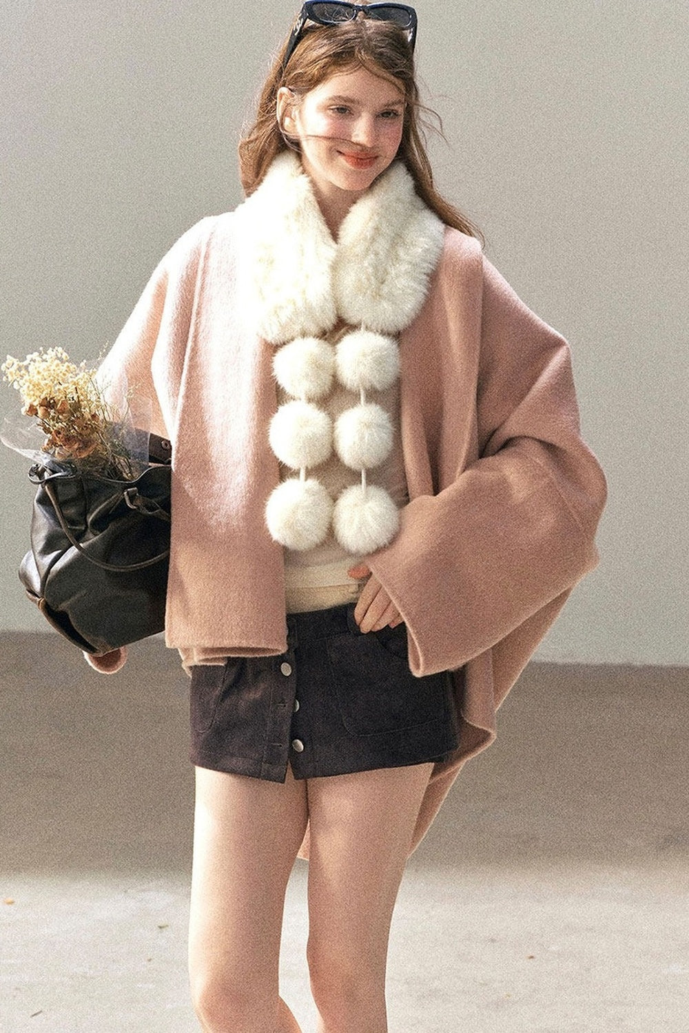 Fluffy Pom-Pom Eco-Fur Scarf