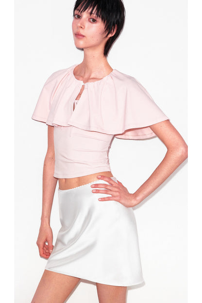 Smooth Real Acetate Mid-Waist Lace Skirt