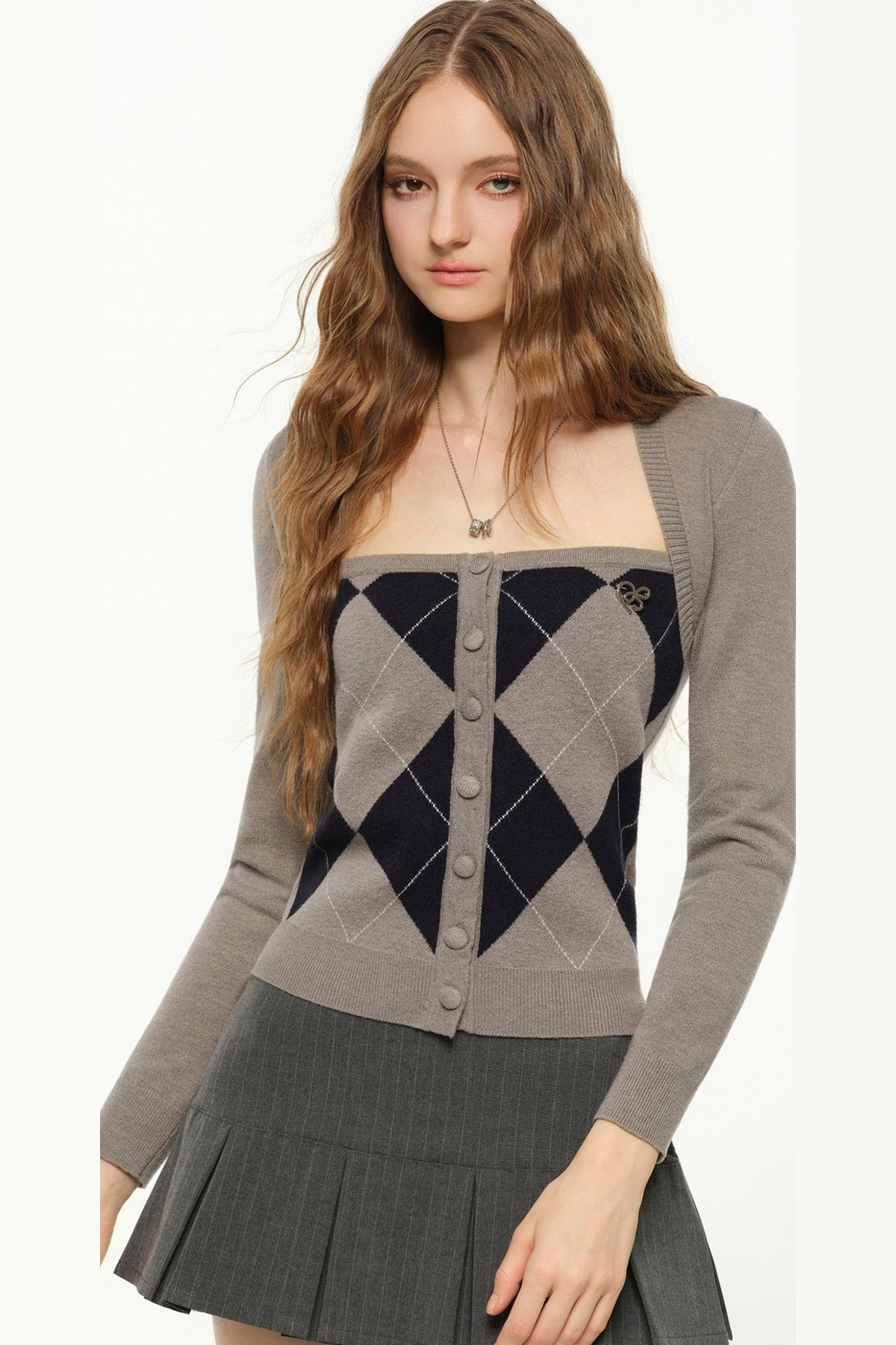 Slim Fit Argyle Knit Top