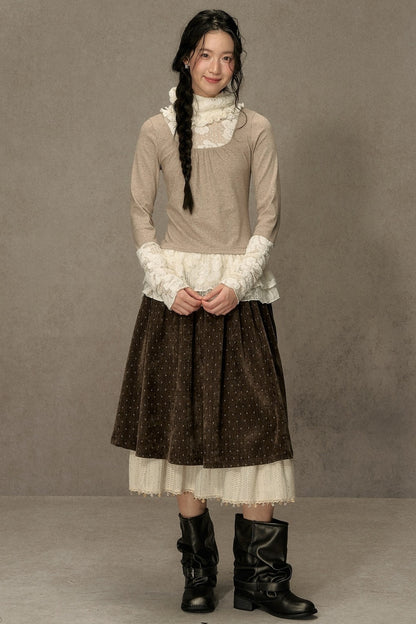High-Neck Lace Edging Base Layer Top