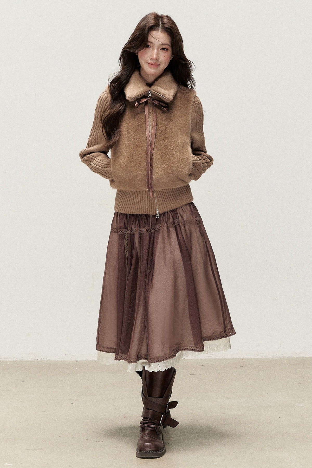 Knitted Patchwork Faux Fur Jacket