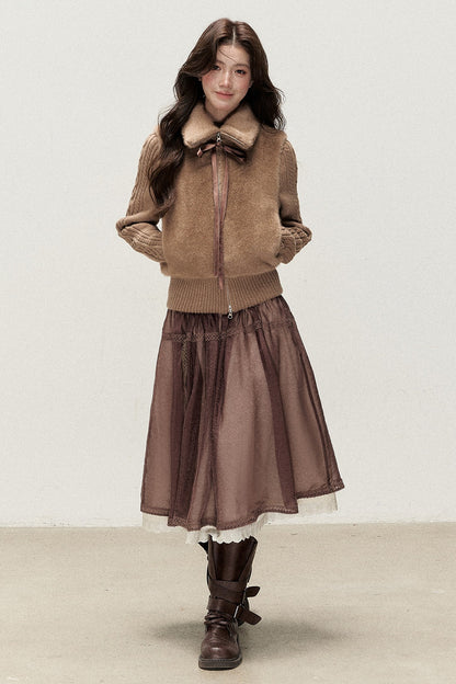 Knitted Patchwork Faux Fur Jacket