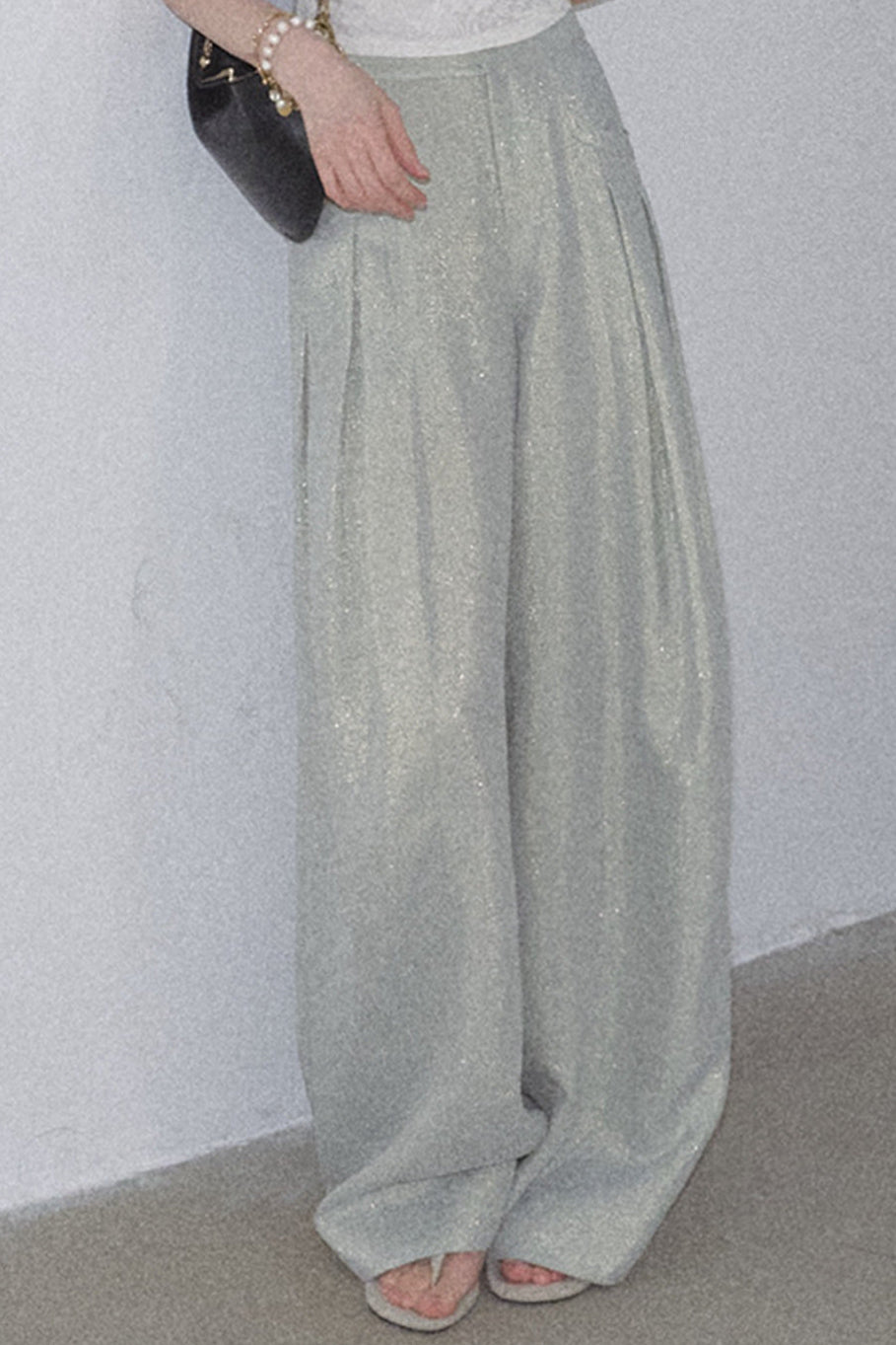 Gold Silk Linen Wide-Leg Pants