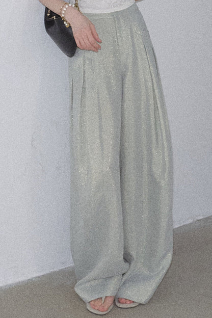 Gold Silk Linen Wide-Leg Pants