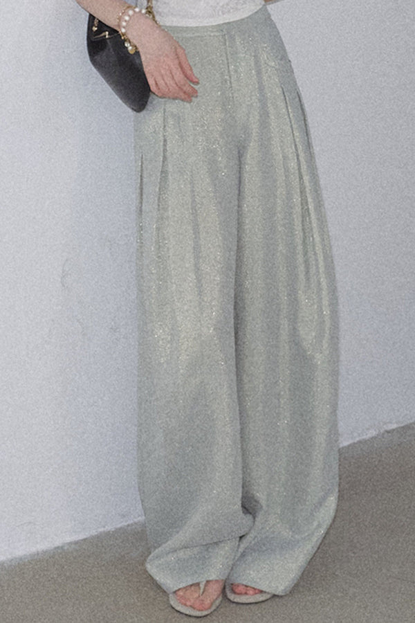 Gold Silk Linen Wide-Leg Pants