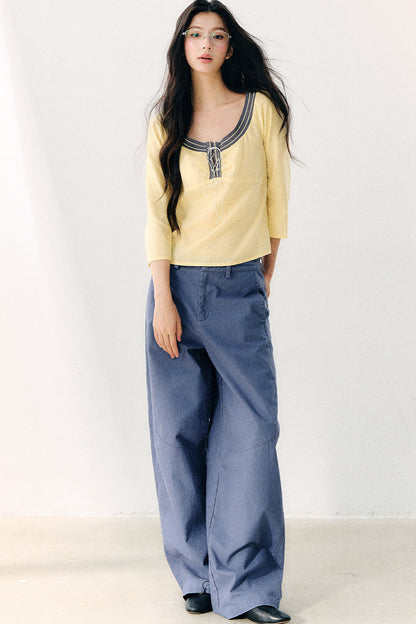 Washed Twill Cotton Loose Pants