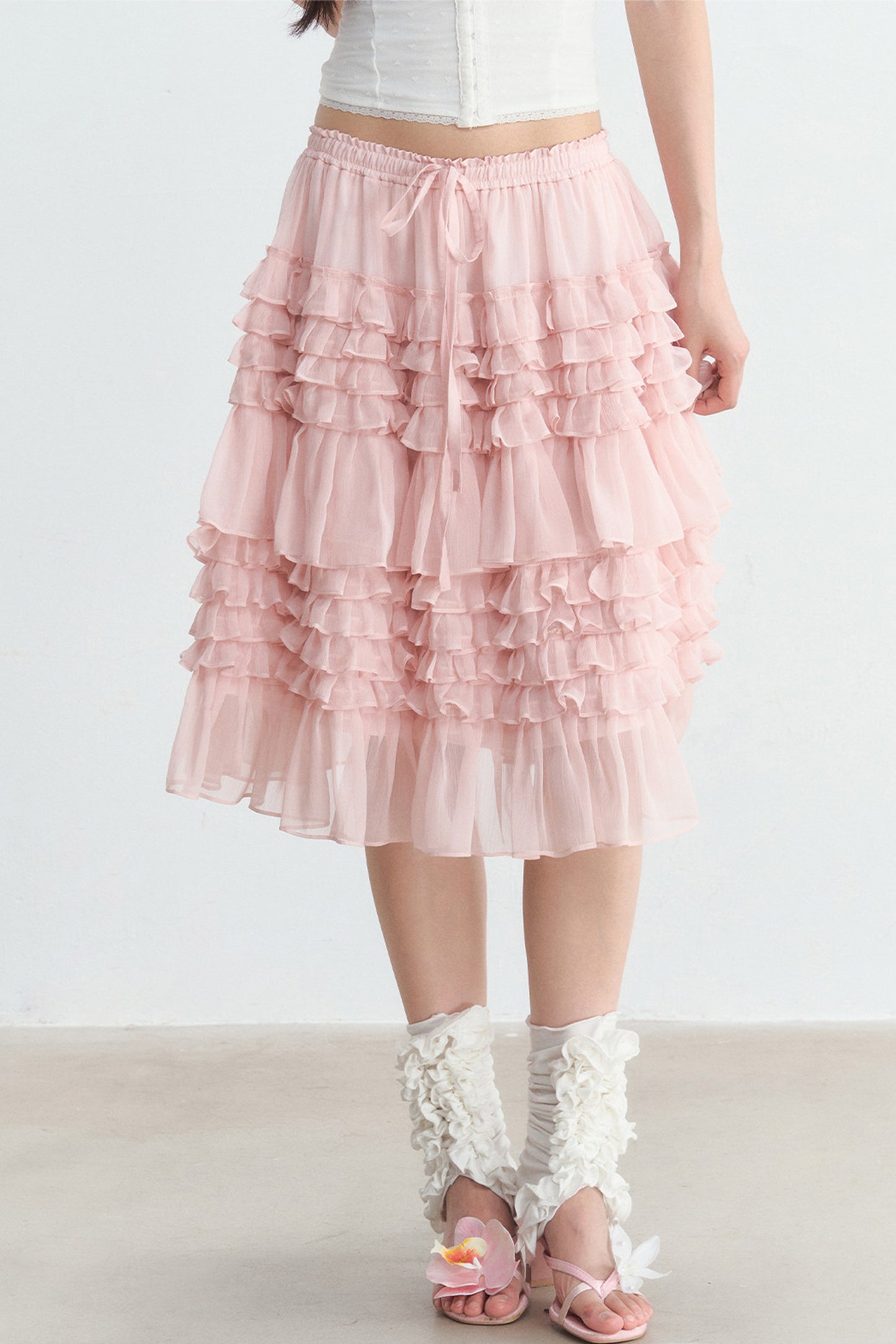 Pink Ruffle Chiffon Tube Top Skirt