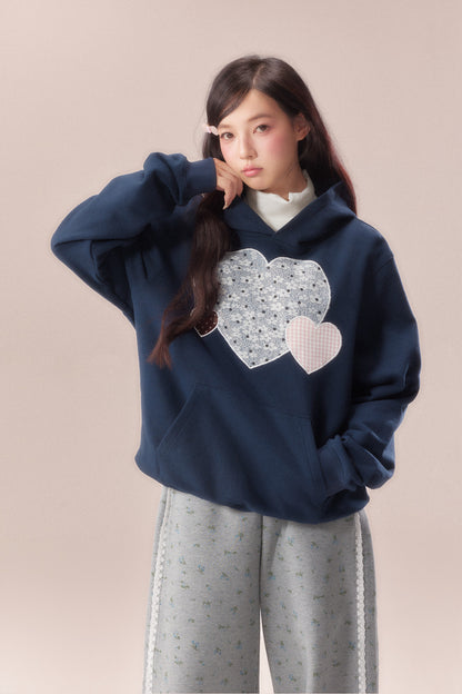 Heart Patchwork Embroidered Hooded Sweatshirt