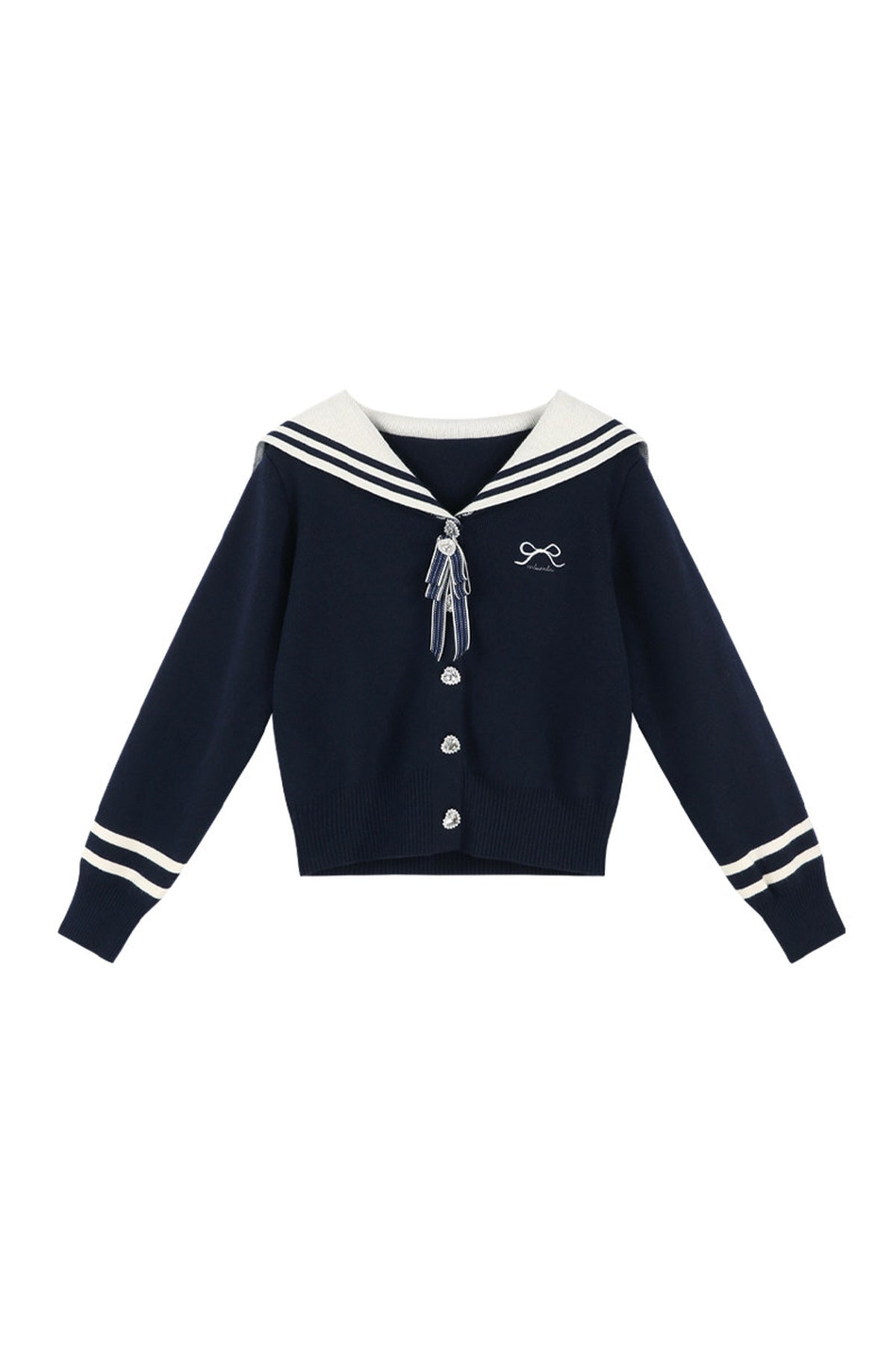 Bow Sailor Collar Knit Cardigan Set-Up