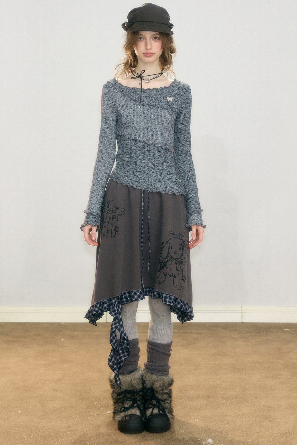Plaid Graffiti Rabbit Skirt