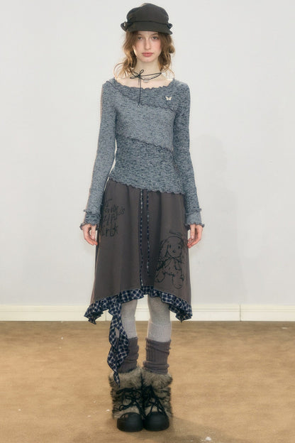 Plaid Graffiti Rabbit Skirt