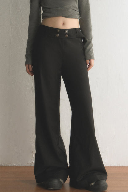 Multi-Button High-Waisted Layered-Look Top and Pants Set-Up